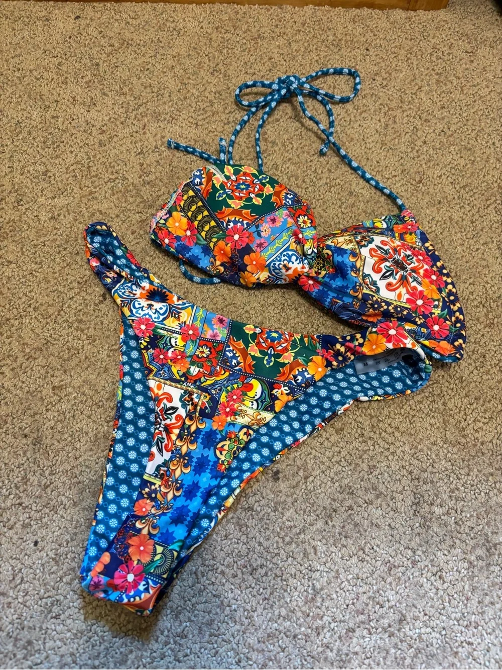 SHEIN 6 -Multi-Color Floral & Solid Bikini Set Bundle - Yellow, Blue, Red, Cream